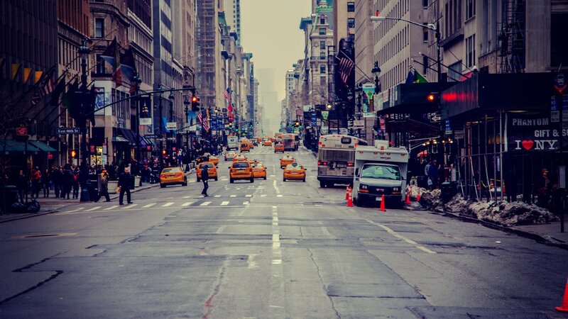 Yellow Taxis on Street — Gray