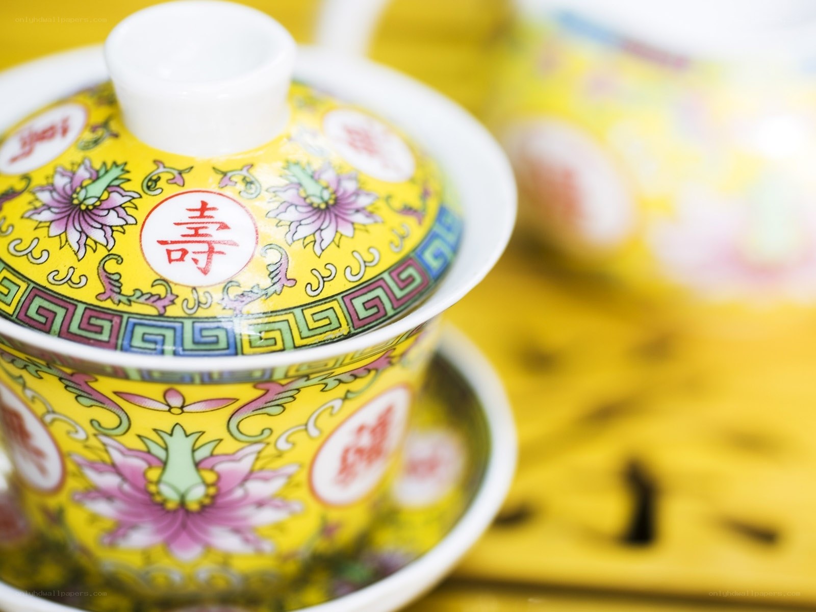 Yellow tea set with floral design