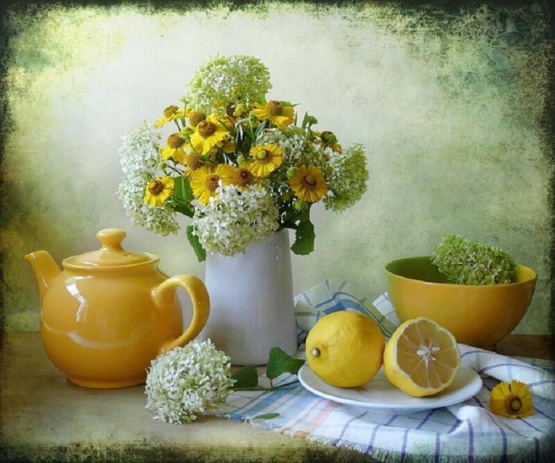 Yellow Teapot with Flowers