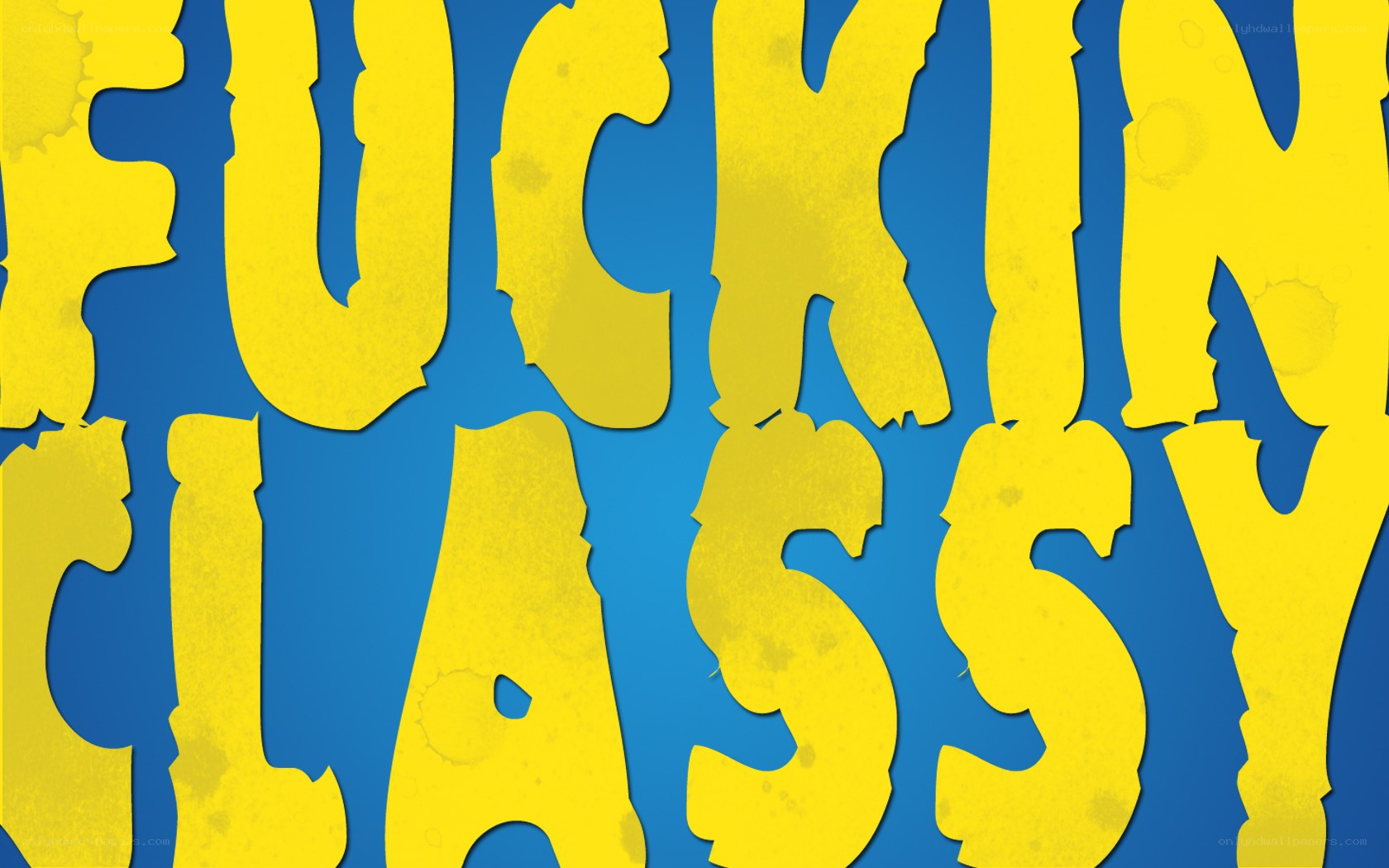 yellow text on blue background