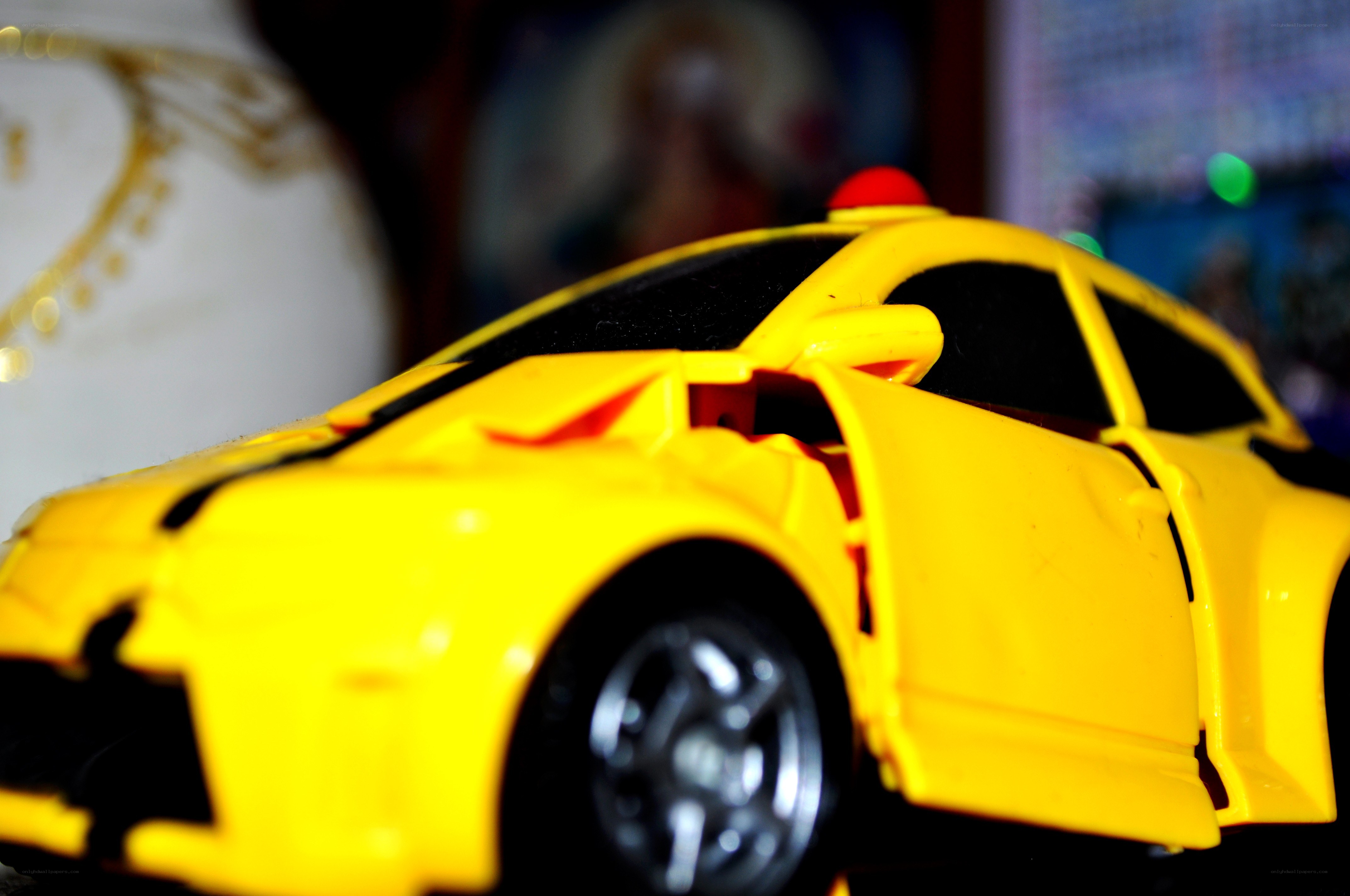 yellow toy car close-up