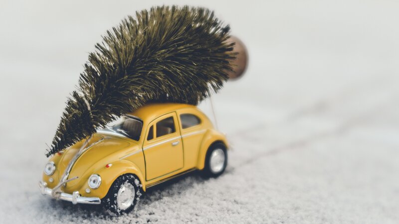Yellow Toy Car with Tree — Festive