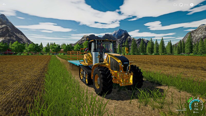 Yellow Tractor in Field — Green, Serene