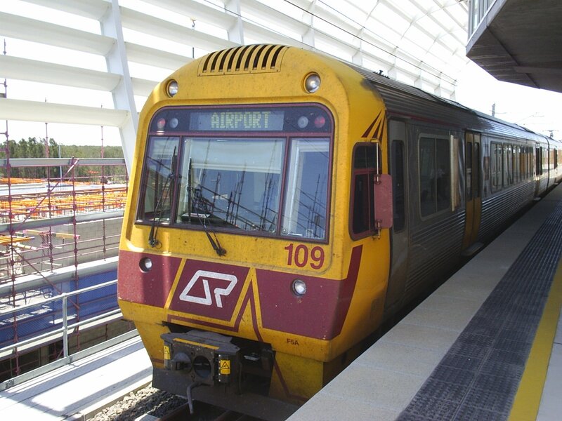 Yellow train at airport station