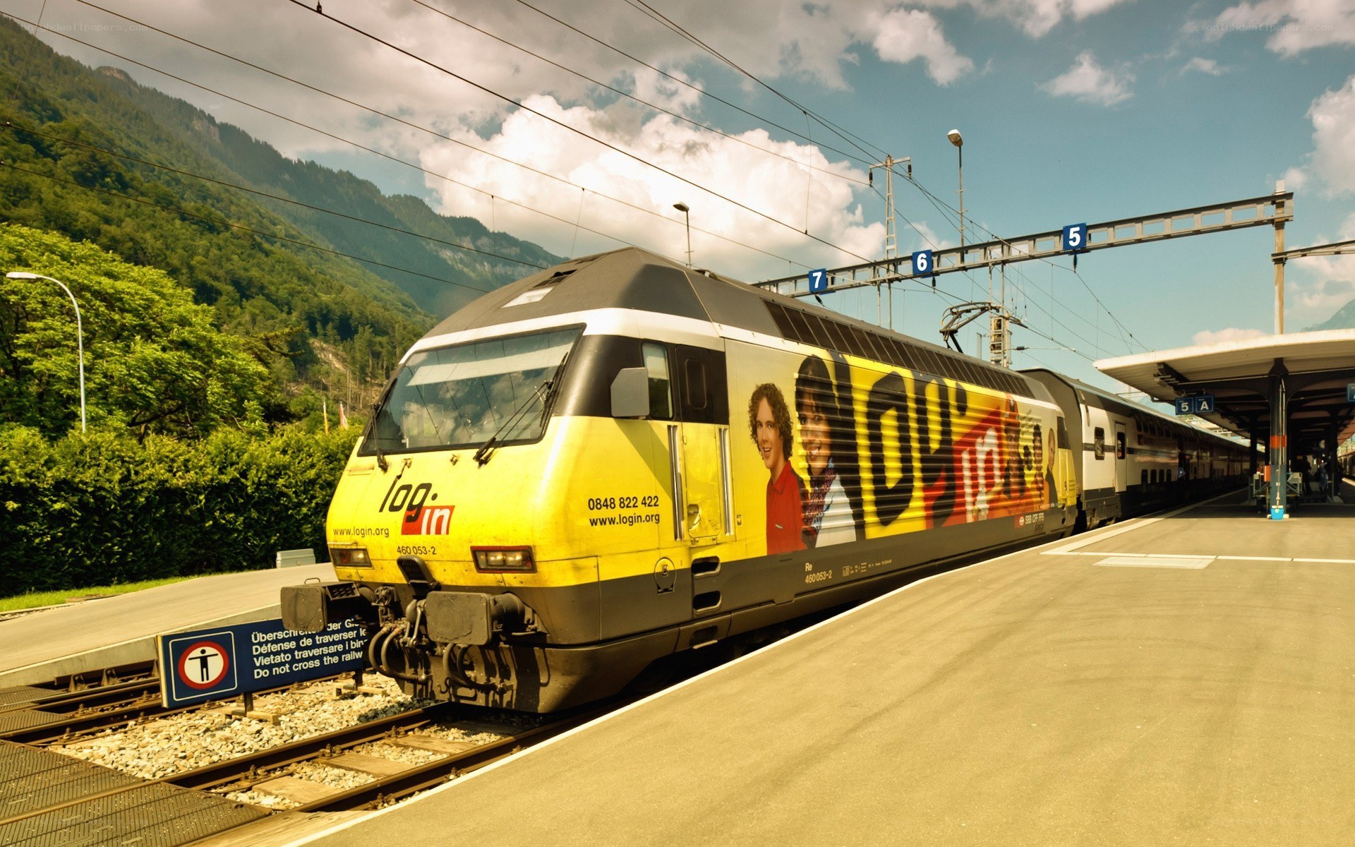 Yellow train at mountain station