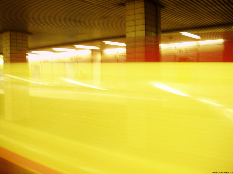 Yellow train in motion