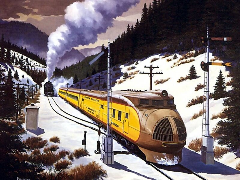 Yellow Train in Snow — Dramatic