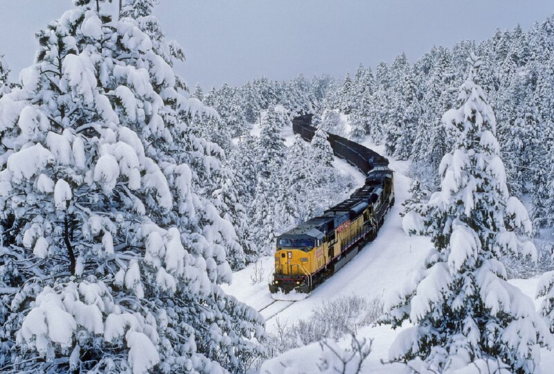Yellow Train in Snow — White