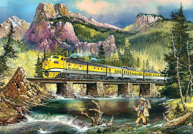 Yellow Train on Bridge — Serene