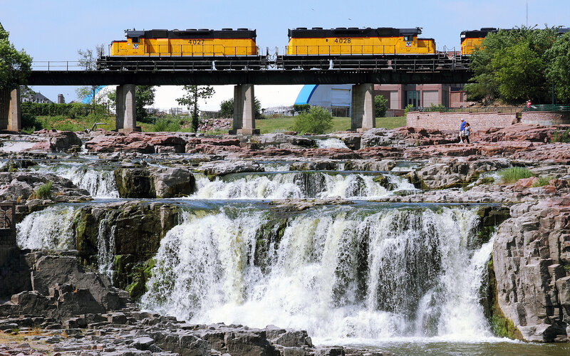 Yellow Train on Bridge
