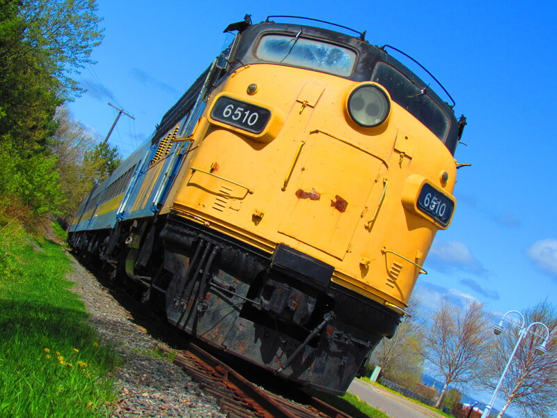 Yellow Train on Tracks — Bright