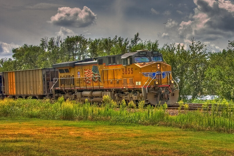 Yellow Train on Tracks — Green