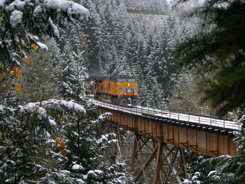 Yellow Train on Trestle