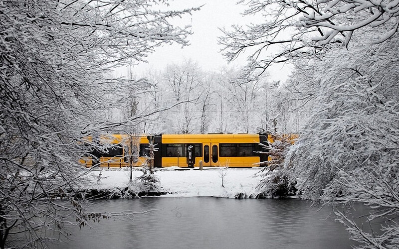 Yellow Tram in Snow
