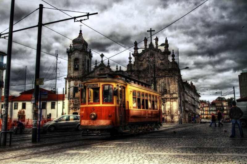 Yellow Tram on Street — Dramatic
