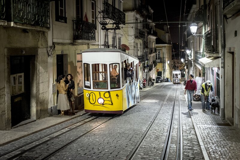 Yellow Tram on Street — Nocturnal