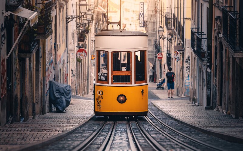 Yellow Tram on Street — Urban