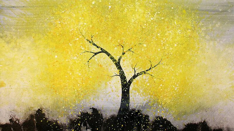Yellow tree with splattered paint