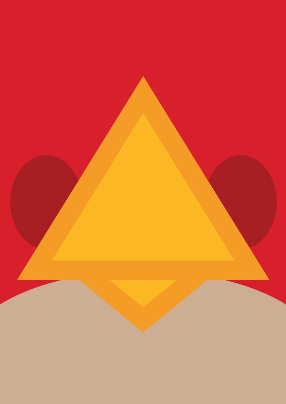 yellow triangle on red background