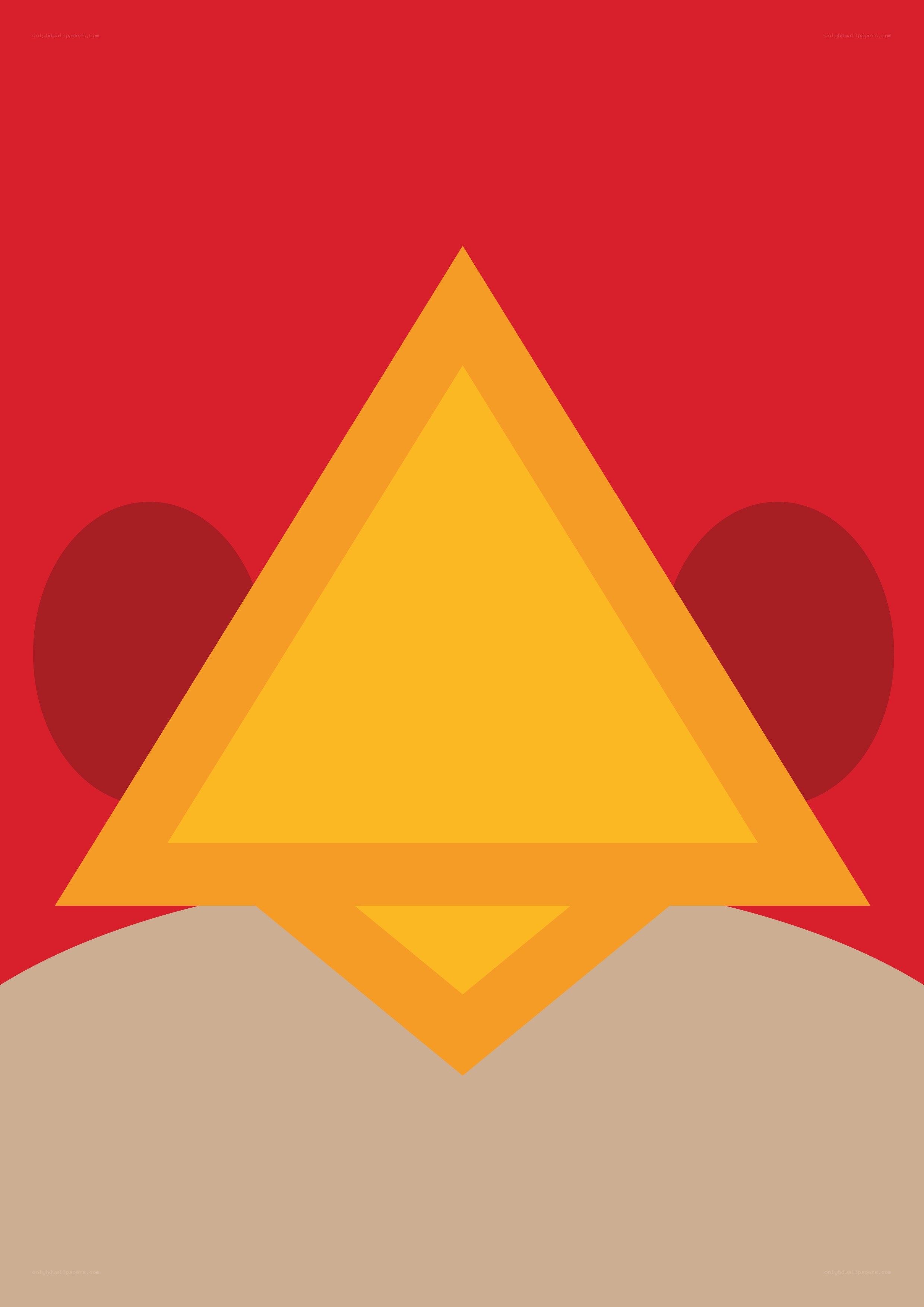 yellow triangle on red background