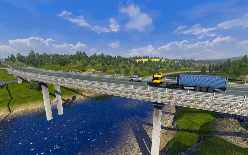 Yellow Truck on Bridge