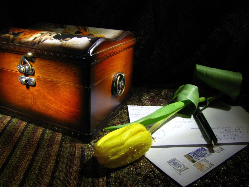 Yellow Tulip and Wooden Box