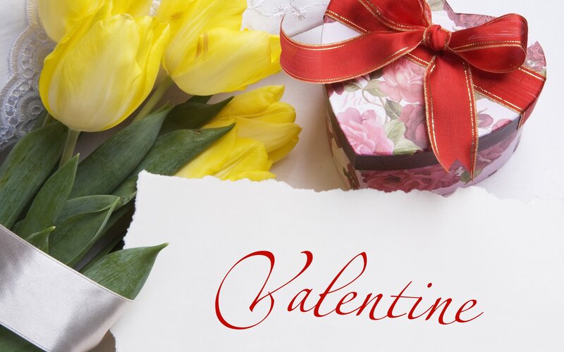 Yellow Tulips and Gift Box — Romantic, Photograph