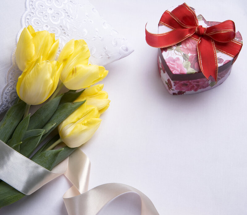 Yellow Tulips and Gift Box — Romantic