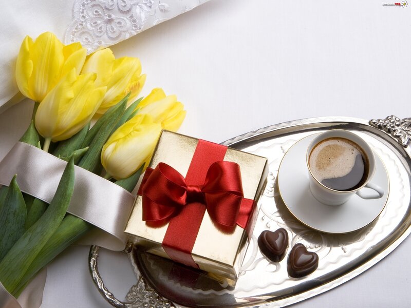 Yellow Tulips and Gift — Elegant