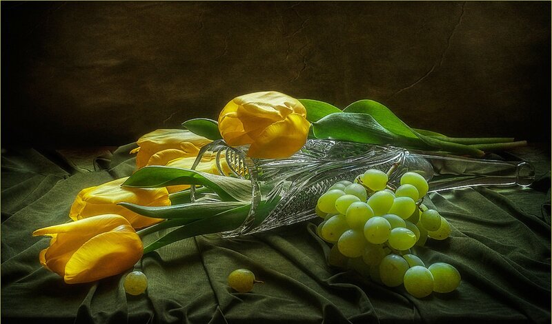 Yellow Tulips and Grapes