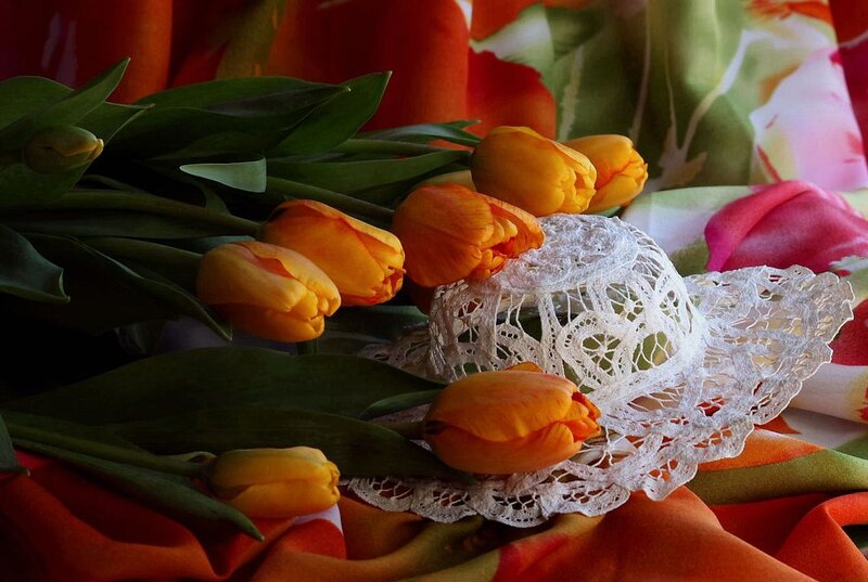 Yellow Tulips and Lace