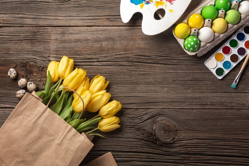 Yellow Tulips and Painted Eggs