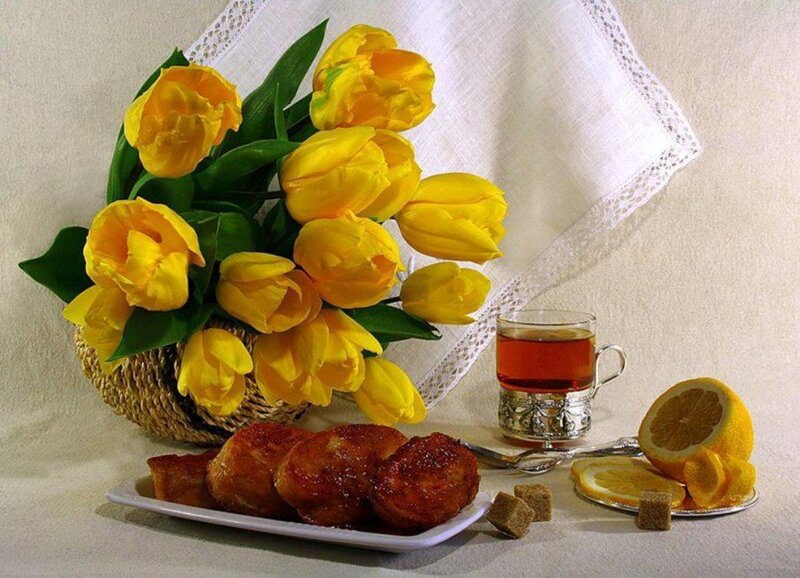 Yellow Tulips and Tea