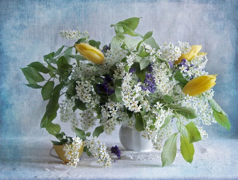 Yellow Tulips and White Flowers