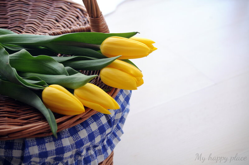 Yellow Tulips in Basket — Calm, Spring, Photograph
