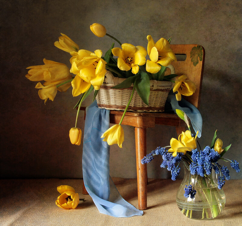 Yellow Tulips in Basket