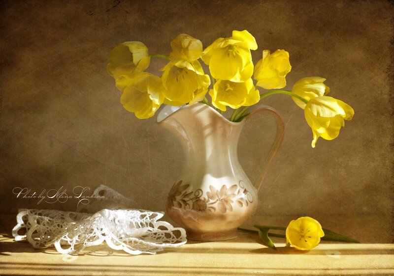 Yellow Tulips in Pitcher — Serene