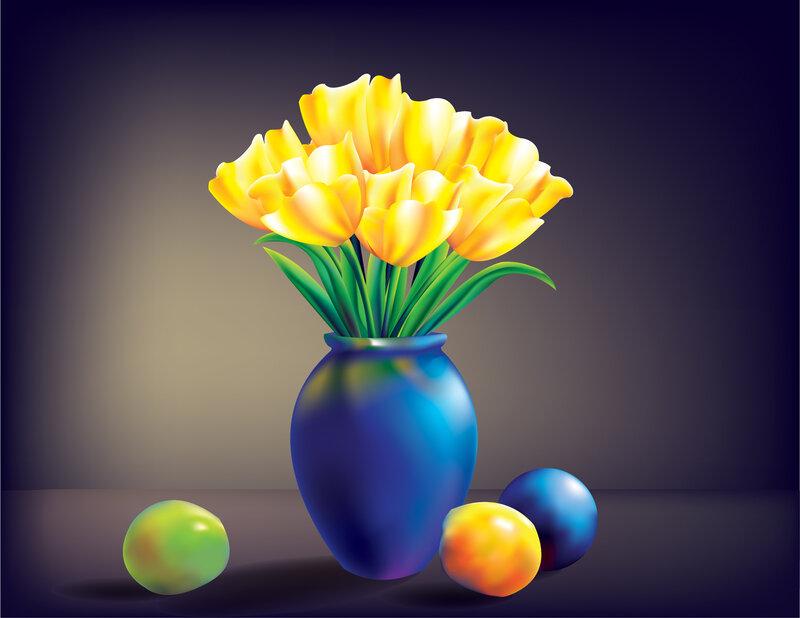 Yellow Tulips in Vase — Blue