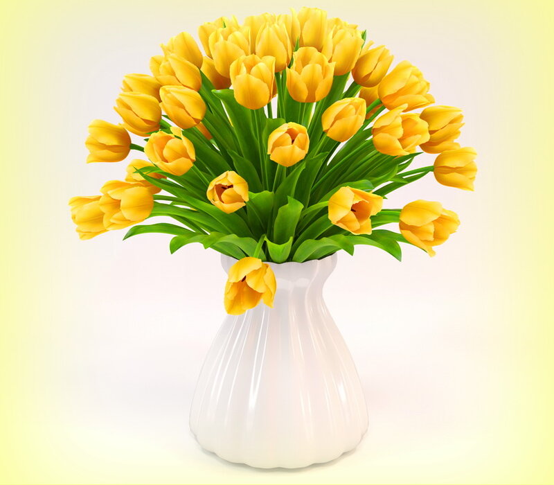 Yellow Tulips in Vase — Calm, 3d Render