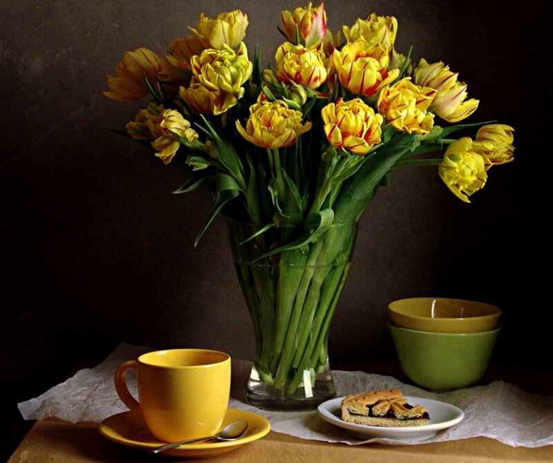 Yellow Tulips in Vase — Calm, Morning