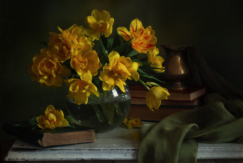 Yellow Tulips in Vase — Dramatic