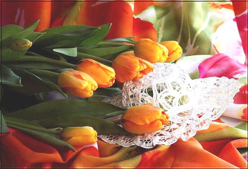 Yellow Tulips with Lace