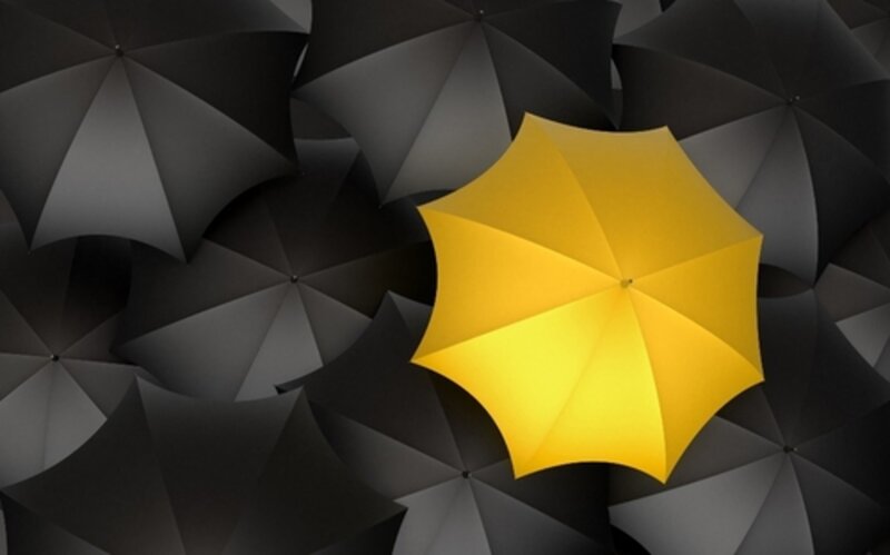 Yellow Umbrella Among Black — Dramatic, Abstract