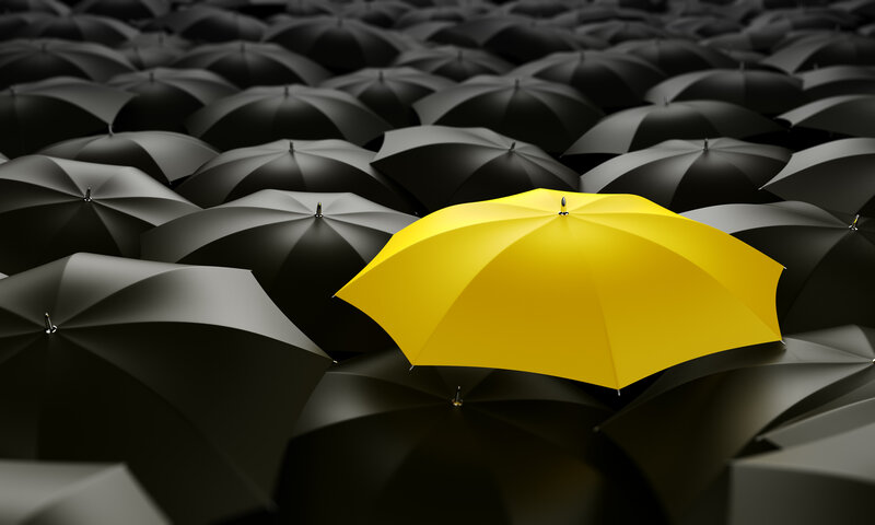 Yellow Umbrella Among Black