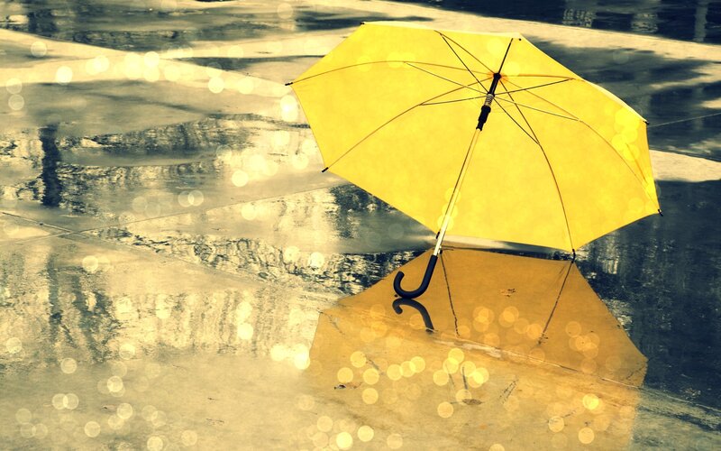 Yellow Umbrella in Puddle — Calm