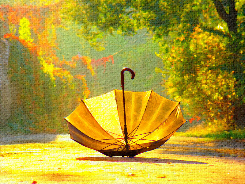 Yellow Umbrella on Ground