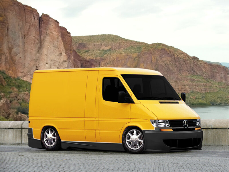 Yellow van in canyon landscape