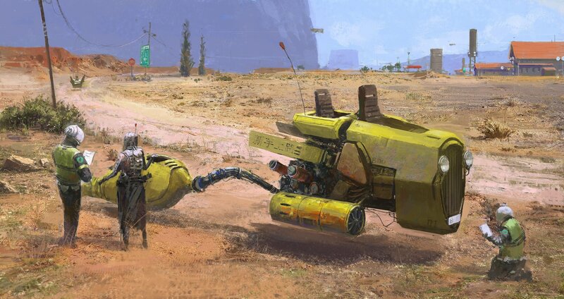 Yellow Vehicle in Desert