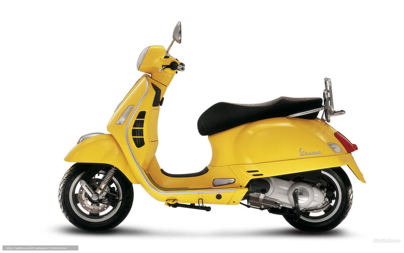 Yellow Vespa Scooter — Neutral, Photograph, Black Seat, Chrome Mirrors
