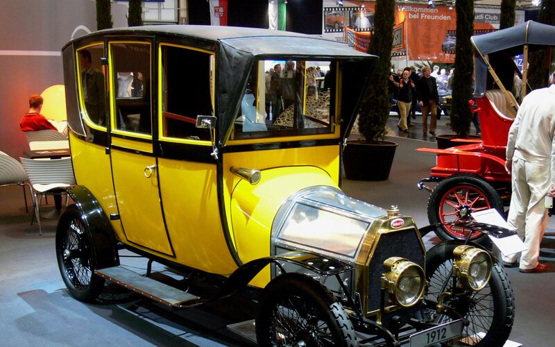 Yellow vintage Bugatti car